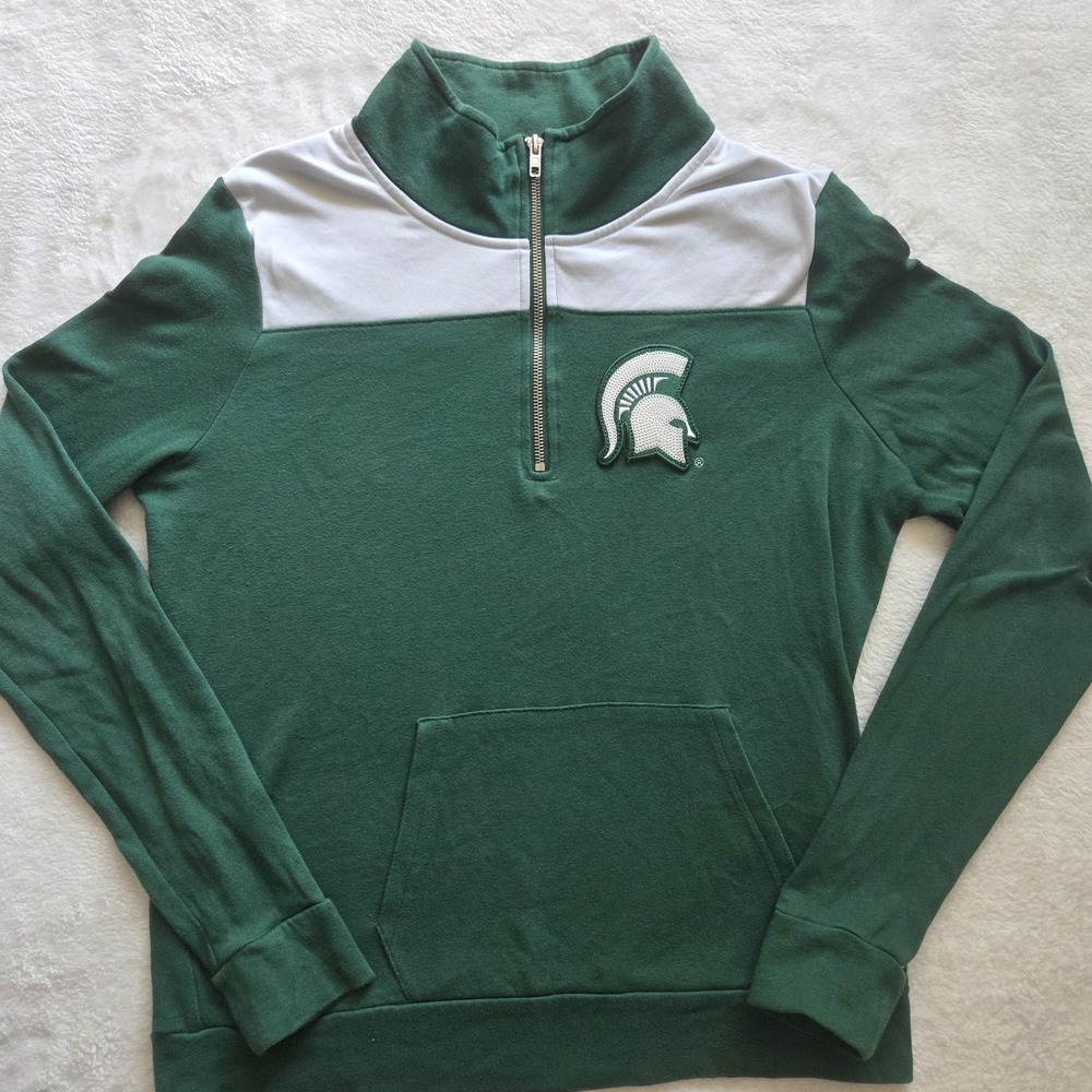 PINK Victoria's Secret Michigan State Spartans Sequin 1/4 Zip Large Y2K Bling